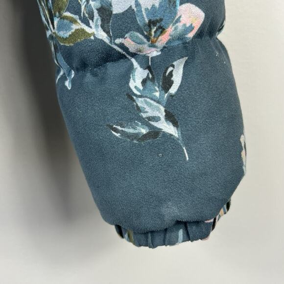Anthropologie Ett Twa Teal Blue Green Floral Puffer Jacket XS Zip Up - Picture 11 of 14